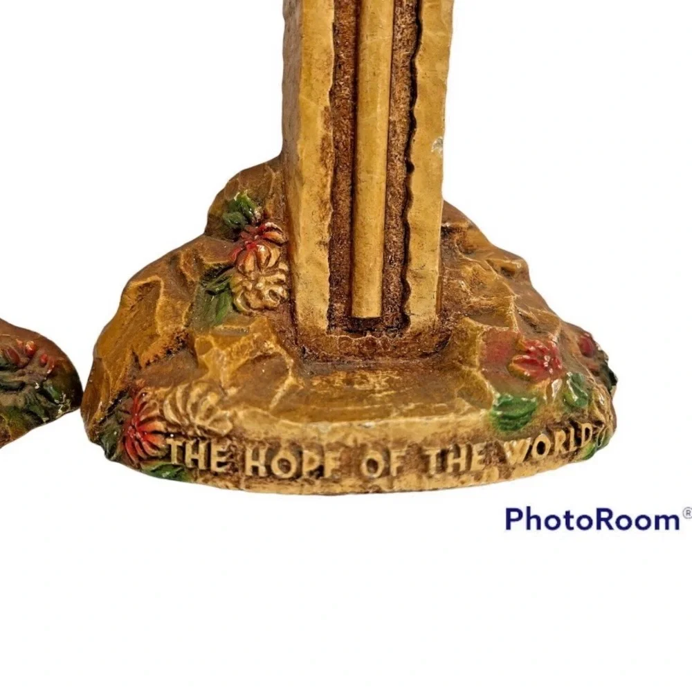 Cross Bookends OOAK Boho Rustic Cottage Jesus Religious Hope Of The World  Vtg